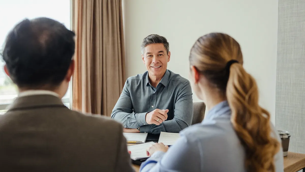 A mortgage broker talking a couple through their loan options
