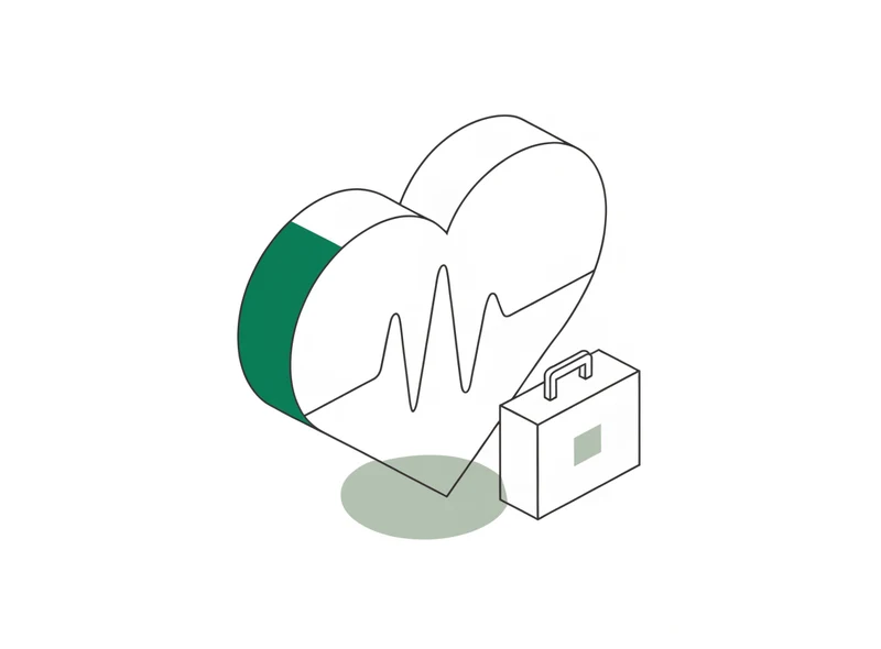 Line illustration of a heart with a pulse line and first aid kit