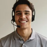 A support agent wearing a headset