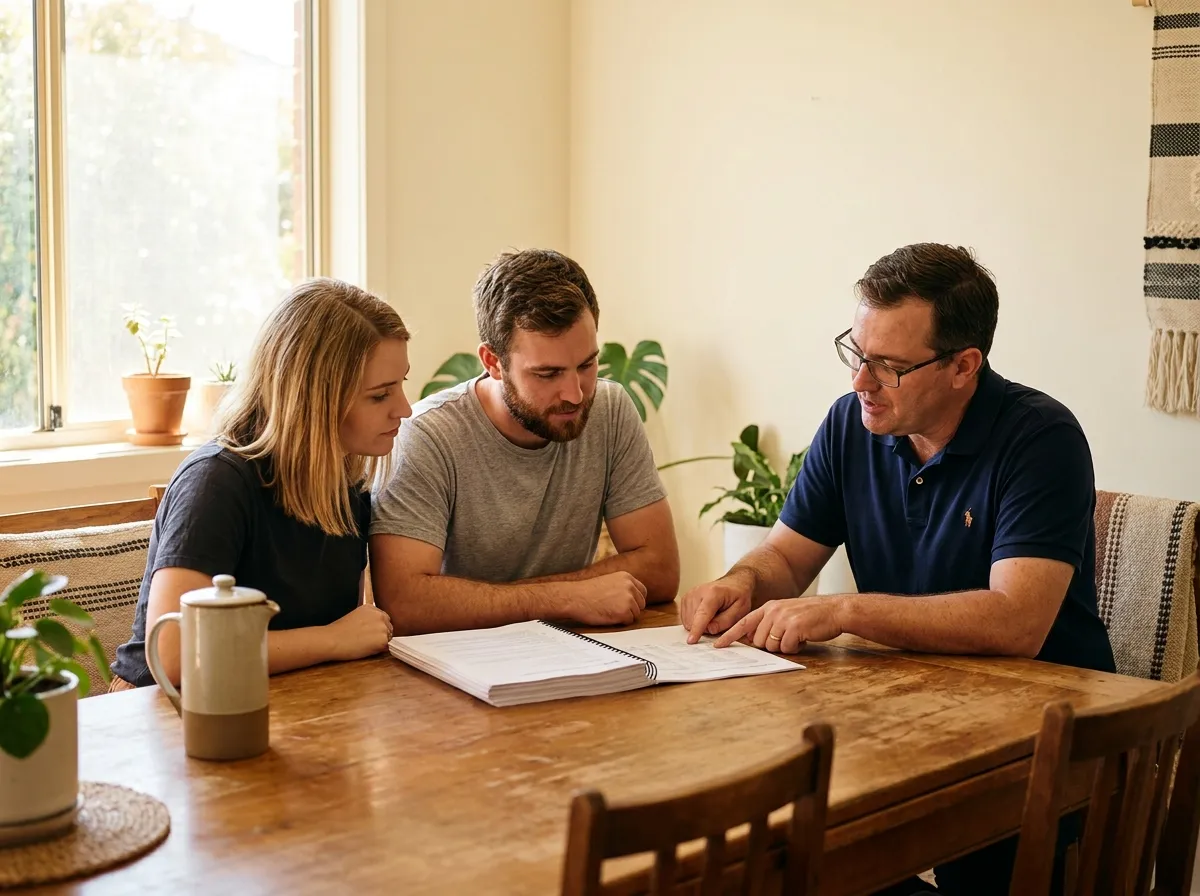 Building inspector walking a couple through their report