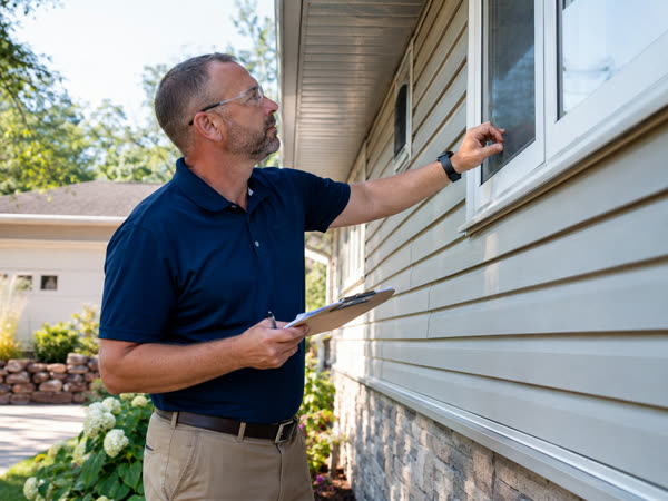 A building inspector checking the exterior of a house